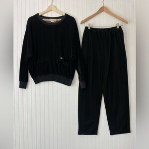 Oscar De La Renta Active Off Black VTG 80's Velour Lounge Track Suit Set Sz M